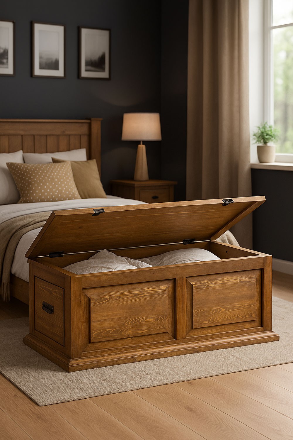 Drewniany kufer na pościel